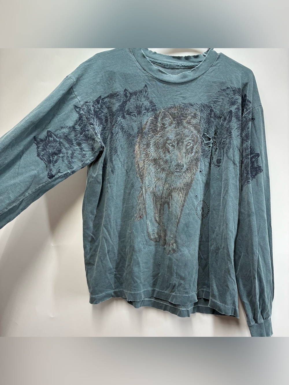 Vintage 90s Wolf Preservation Conservation All Over Print AOP Long Sleeve Shirt